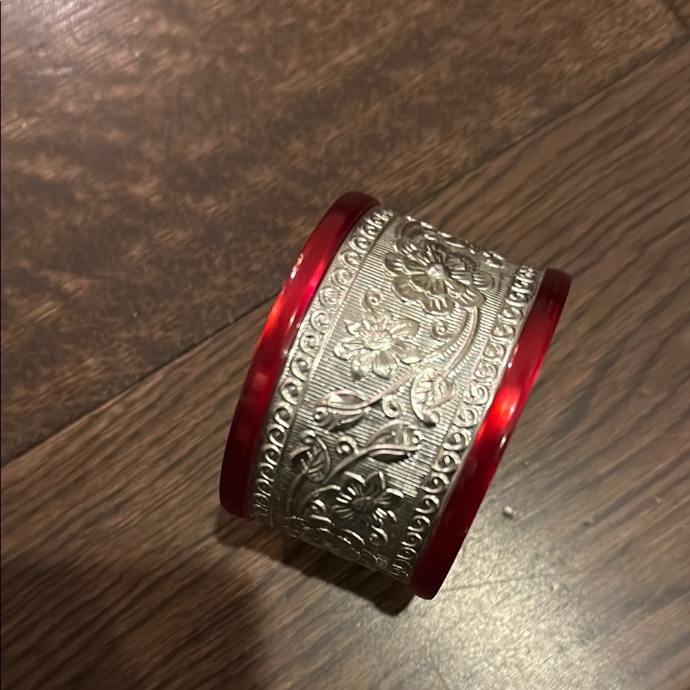 Red and Silver Floral Bangle